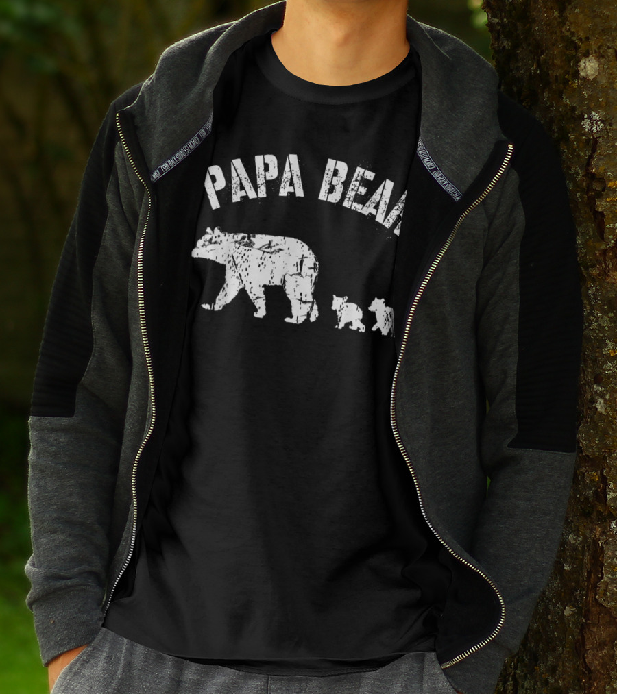 Vintage Papa Bear With Two Cubs Father's Day T-Shirt