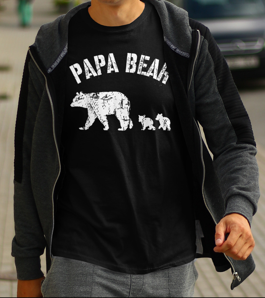 Vintage Papa Bear With Two Cubs Father's Day T-Shirt