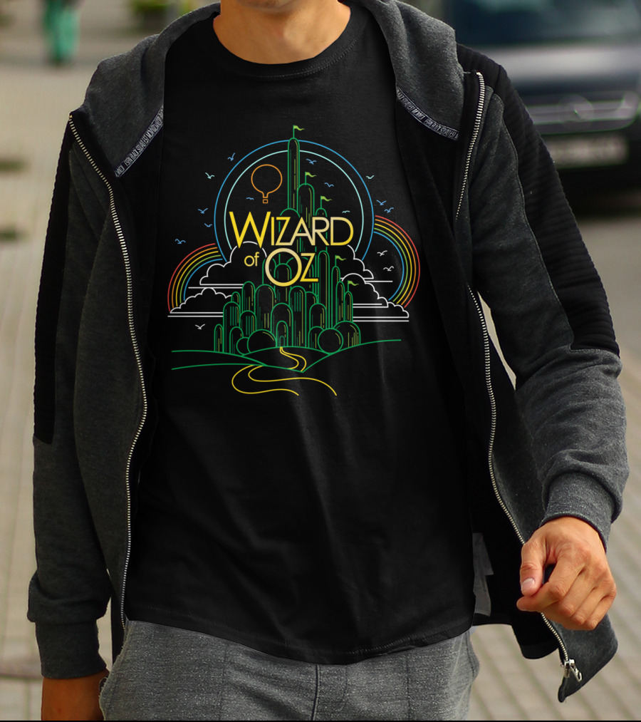 Wizard Of Oz Emerald City Line Drawing With Rainbow Elements T-Shirt