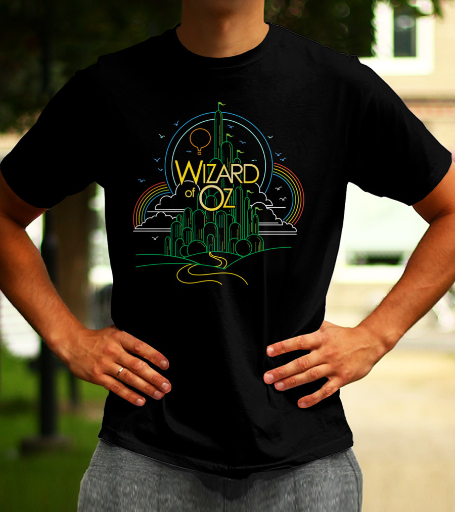 Wizard Of Oz Emerald City Line Drawing With Rainbow Elements T-Shirt