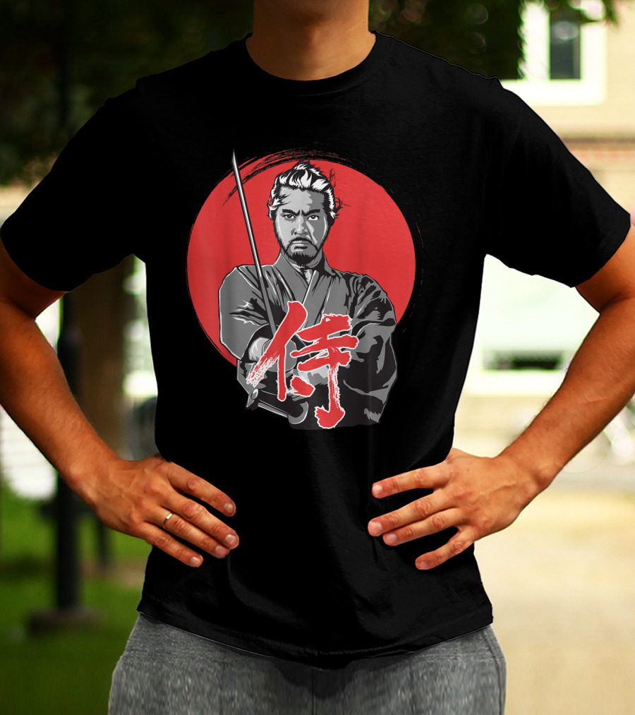 Samurai Warrior With Katana Red Sun Background T-Shirt
