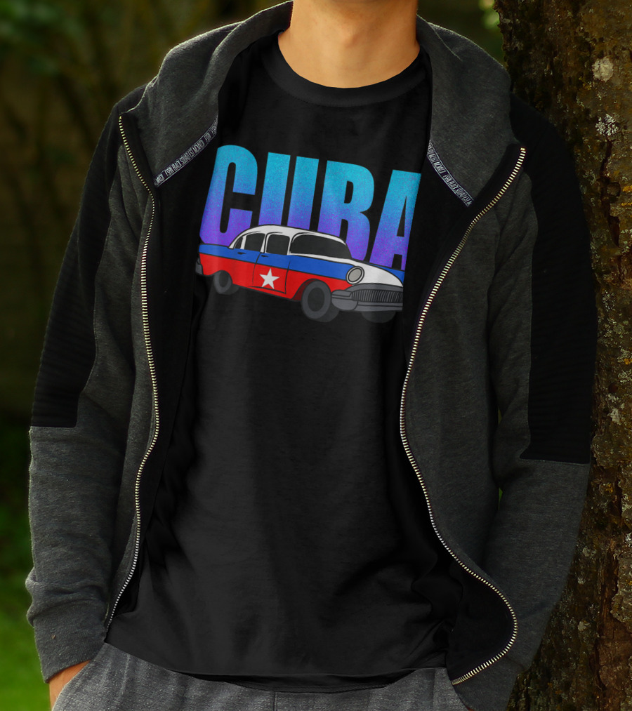 Cuba Cuban Flag Classic American Antique Car T-Shirt