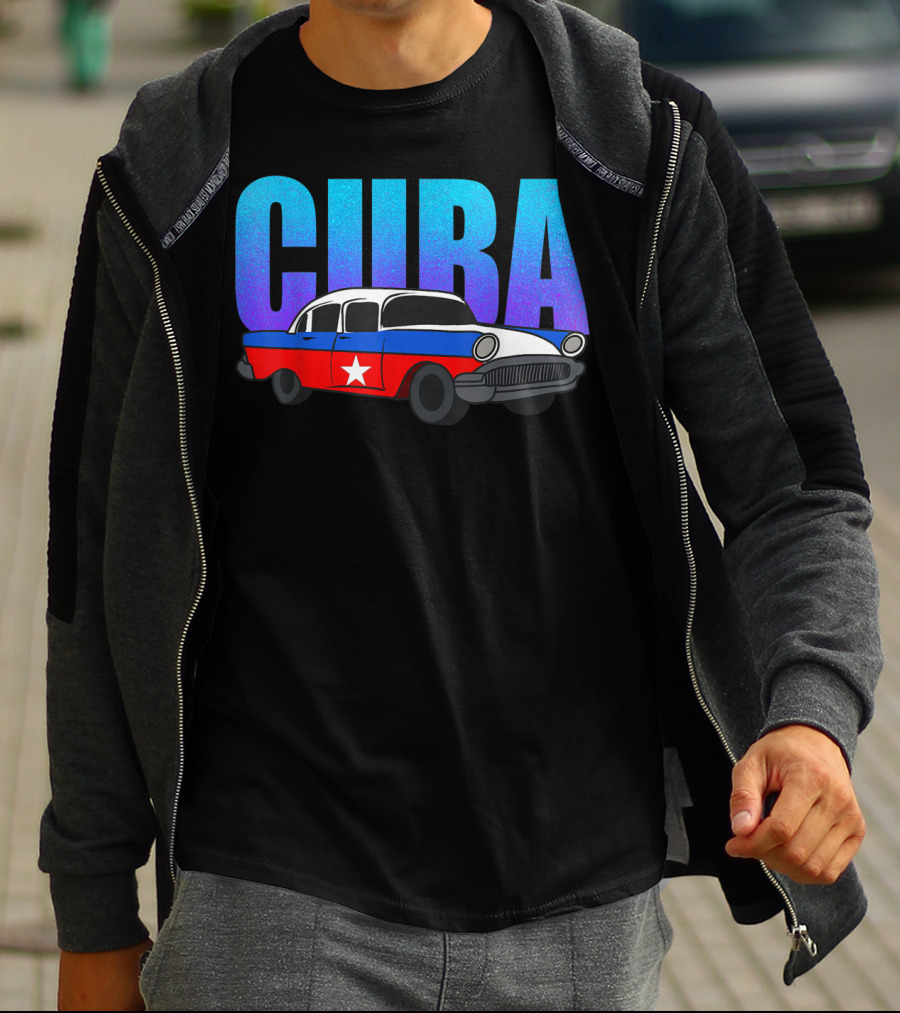 Cuba Cuban Flag Classic American Antique Car T-Shirt