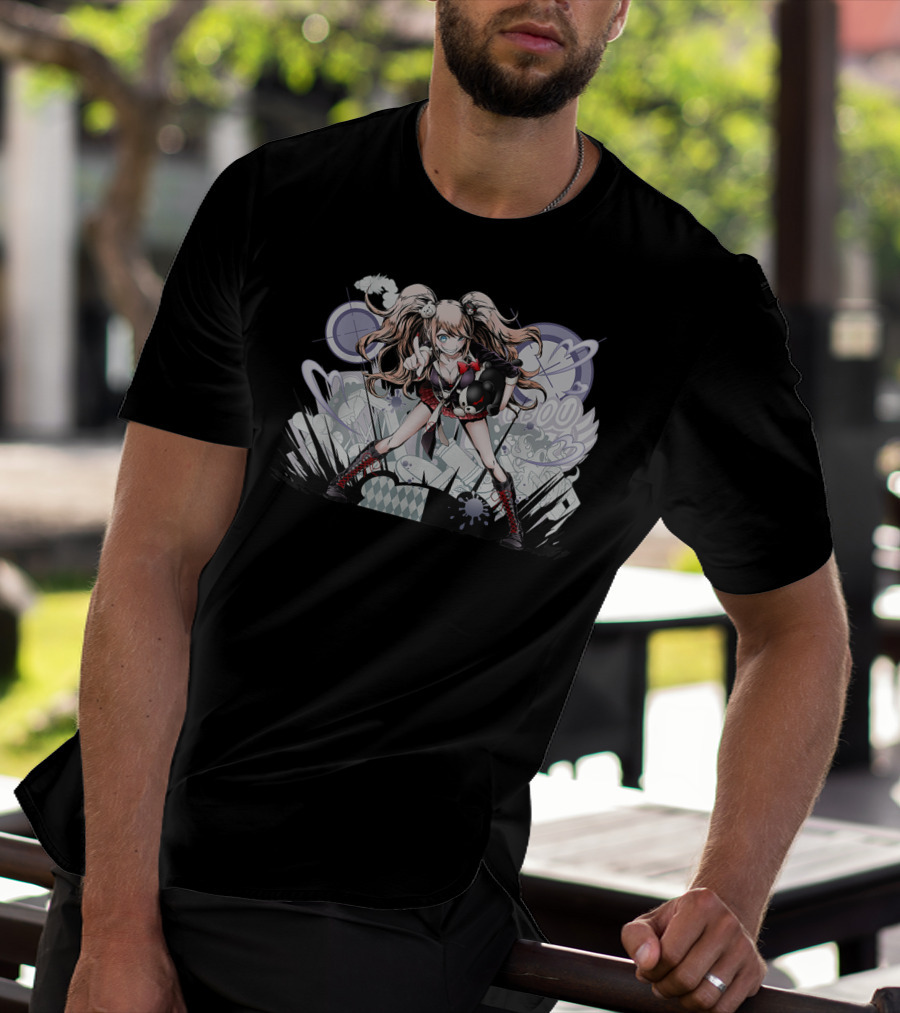 Danganronpa's Monokumas Classics Iconic Anime Character With Bear And Stylized Background T-Shirt