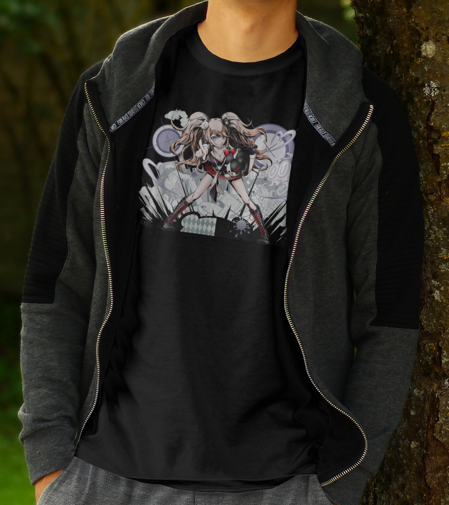 Danganronpa's Monokumas Classics Iconic Anime Character With Bear And Stylized Background T-Shirt