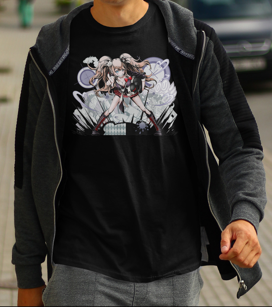 Danganronpa's Monokumas Classics Iconic Anime Character With Bear And Stylized Background T-Shirt