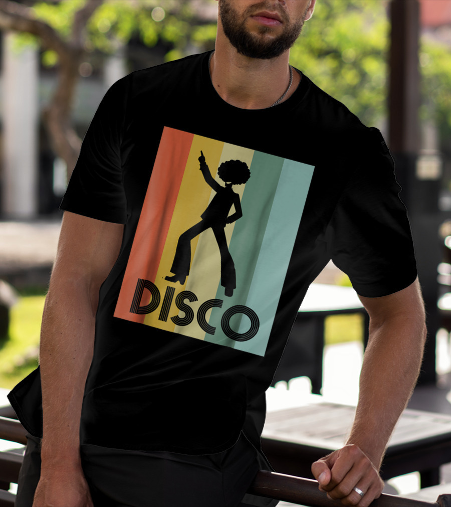 70s Disco Dancing Silhouette Retro Stripes T-Shirt