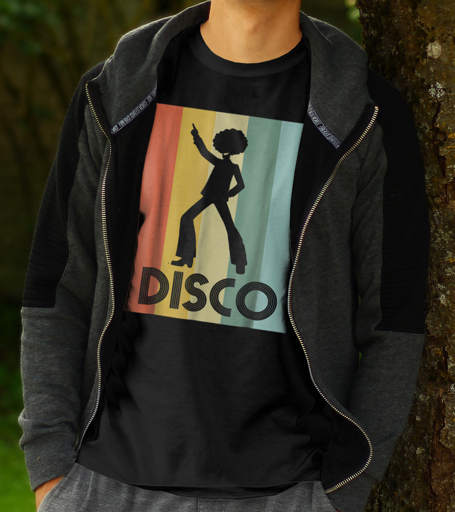 70s Disco Dancing Silhouette Retro Stripes T-Shirt