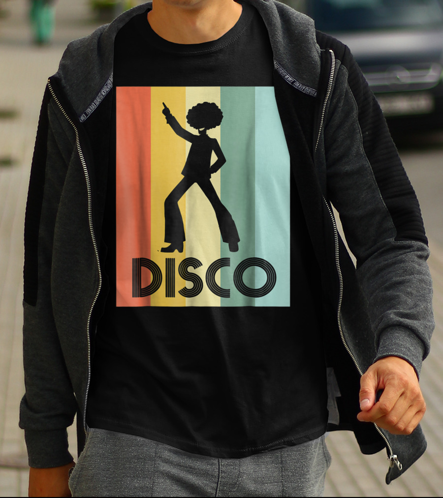 70s Disco Dancing Silhouette Retro Stripes T-Shirt