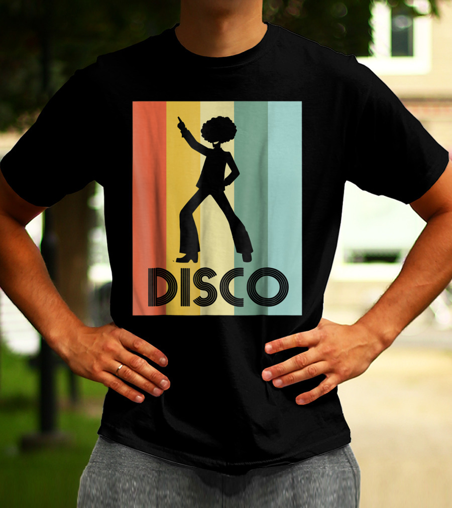 70s Disco Dancing Silhouette Retro Stripes T-Shirt