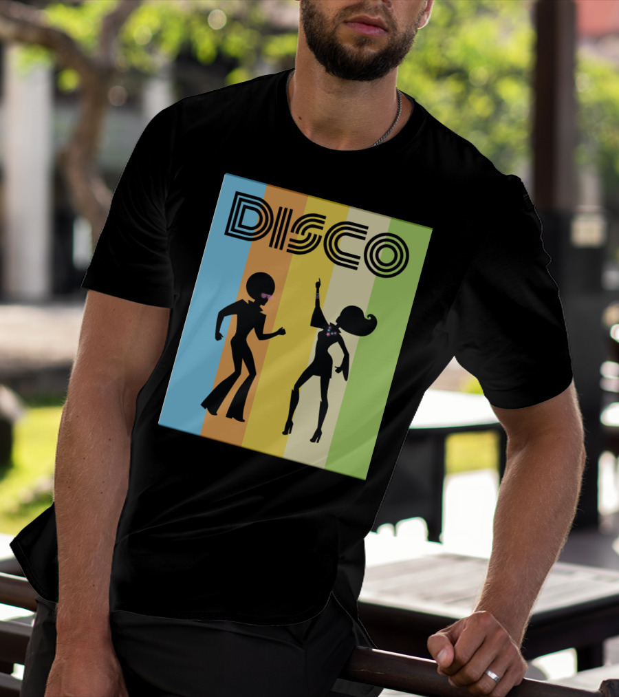 Disco Dancing 70s Disco Dancer With Silhouette And Retro Stripes T-Shirt