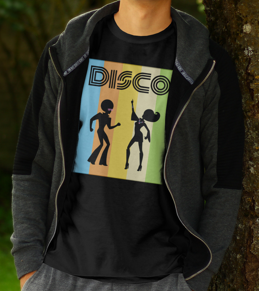 Disco Dancing 70s Disco Dancer With Silhouette And Retro Stripes T-Shirt