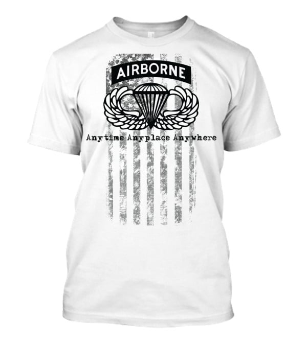 Airborne Paratrooper Black Jump Wings Anytime Anyplace Anywhere T-Shirt