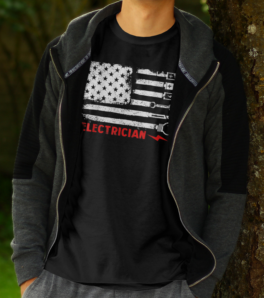 American Flag Electrician With Tools And Symbols T-Shirt