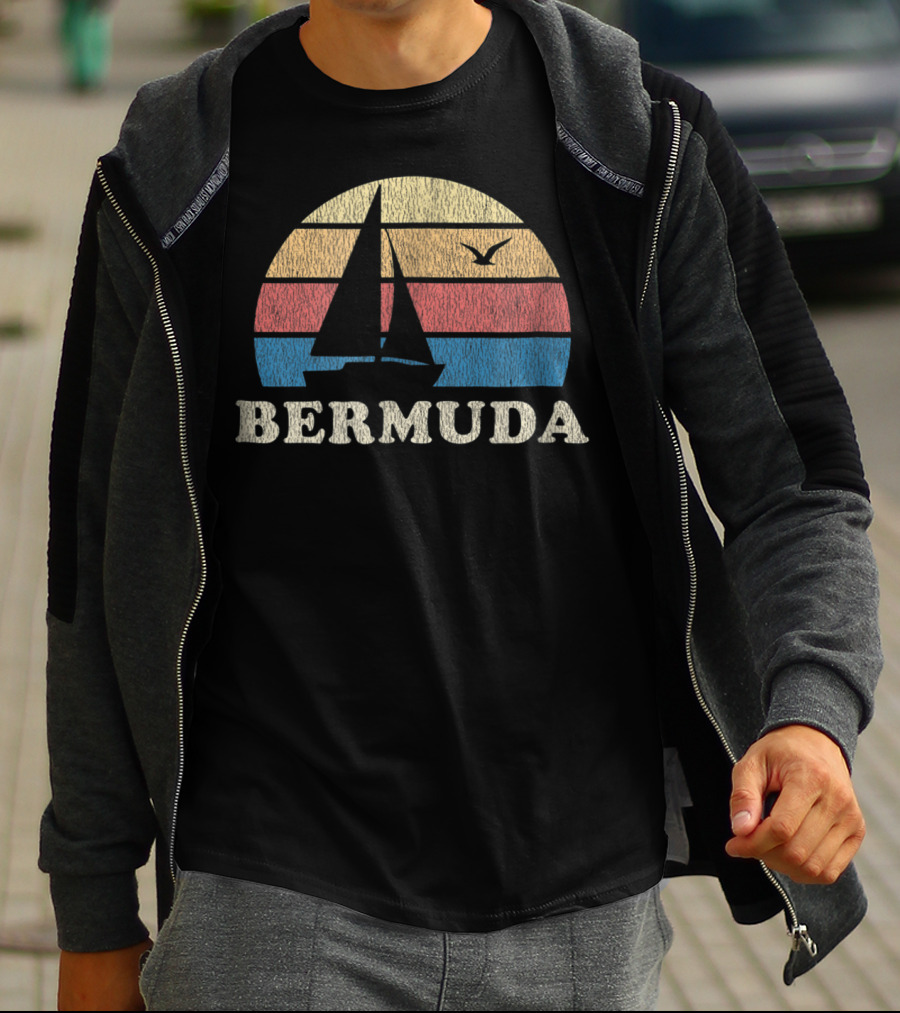 Bermuda 70s Vintage Sailboat Sunset Throwback T-Shirt