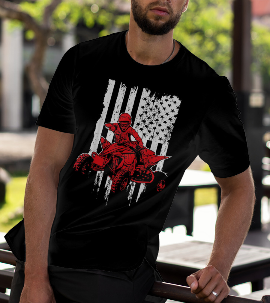 American 4 Wheeler ATV With Grunge USA Flag Background T-Shirt