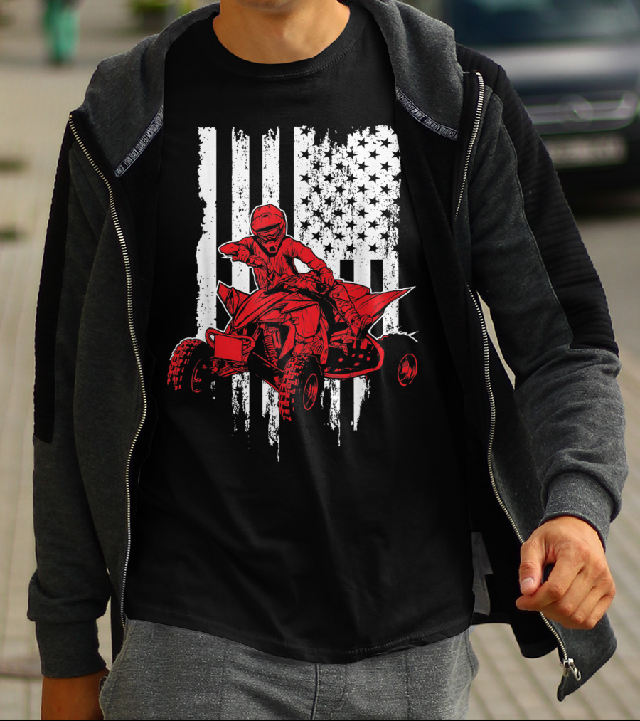 American 4 Wheeler ATV With Grunge USA Flag Background T-Shirt