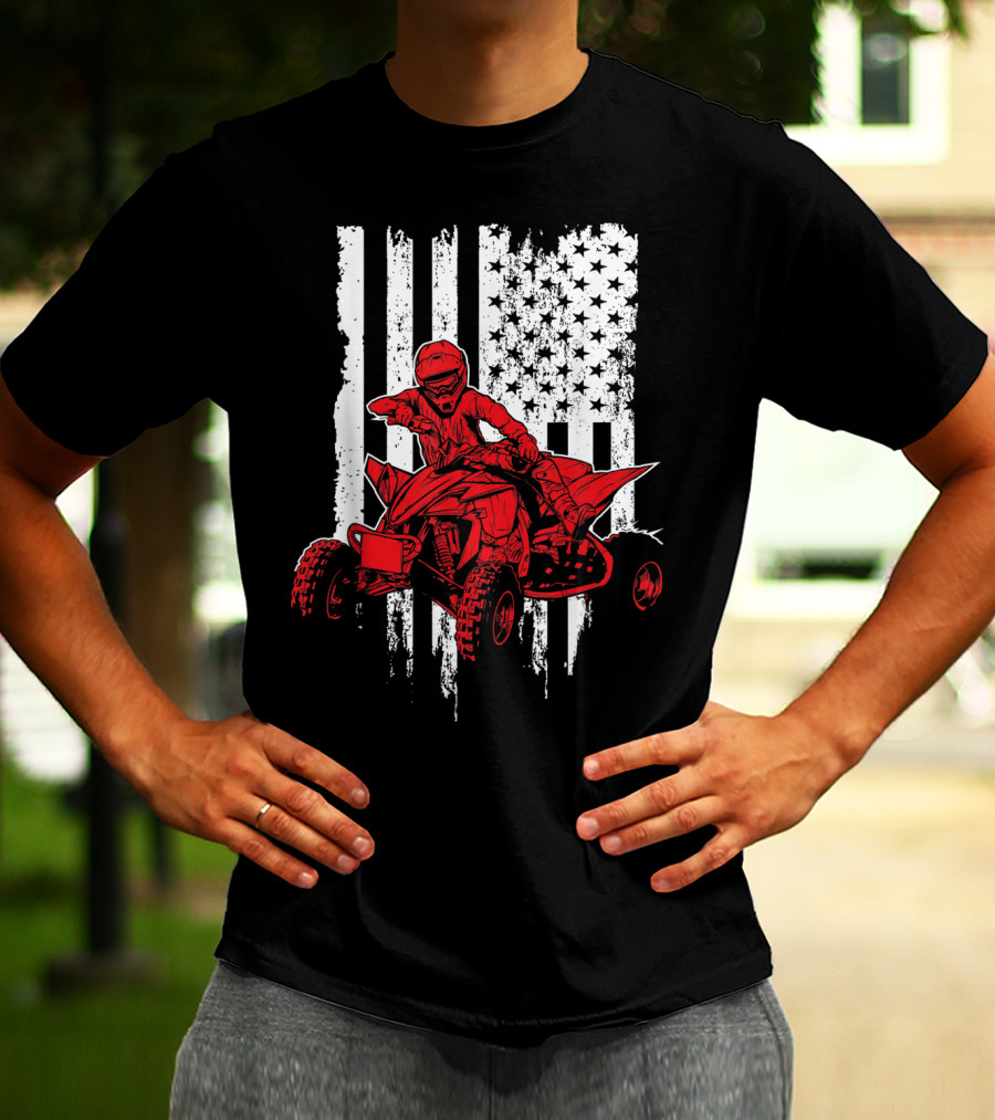 American 4 Wheeler ATV With Grunge USA Flag Background T-Shirt