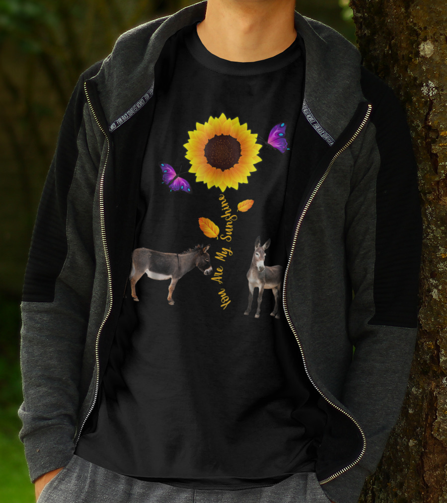 Donkey You Are My Sunshine Sunflower With Butterflies And Leaves T-Shirt