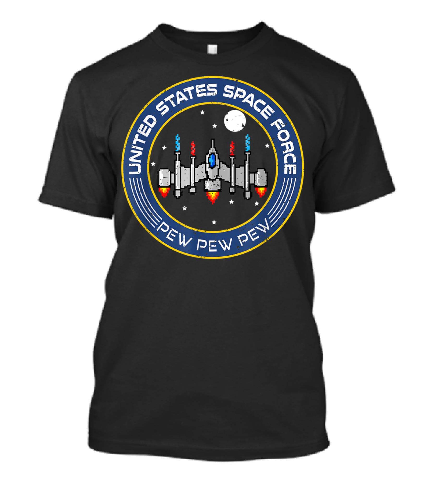 United States Space Force Pew Pew Pew 8 Bit Spaceship T-Shirt