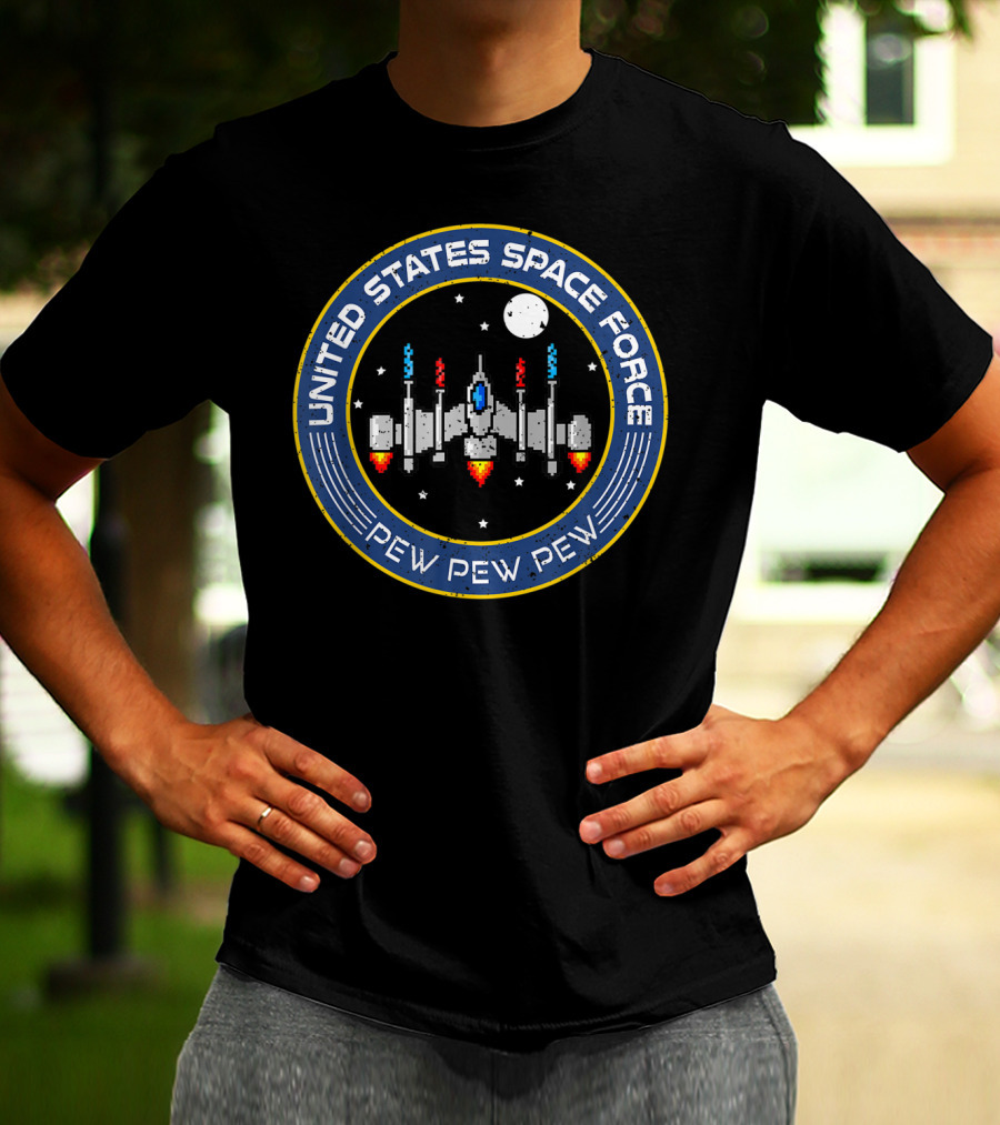 United States Space Force Pew Pew Pew 8 Bit Spaceship T-Shirt