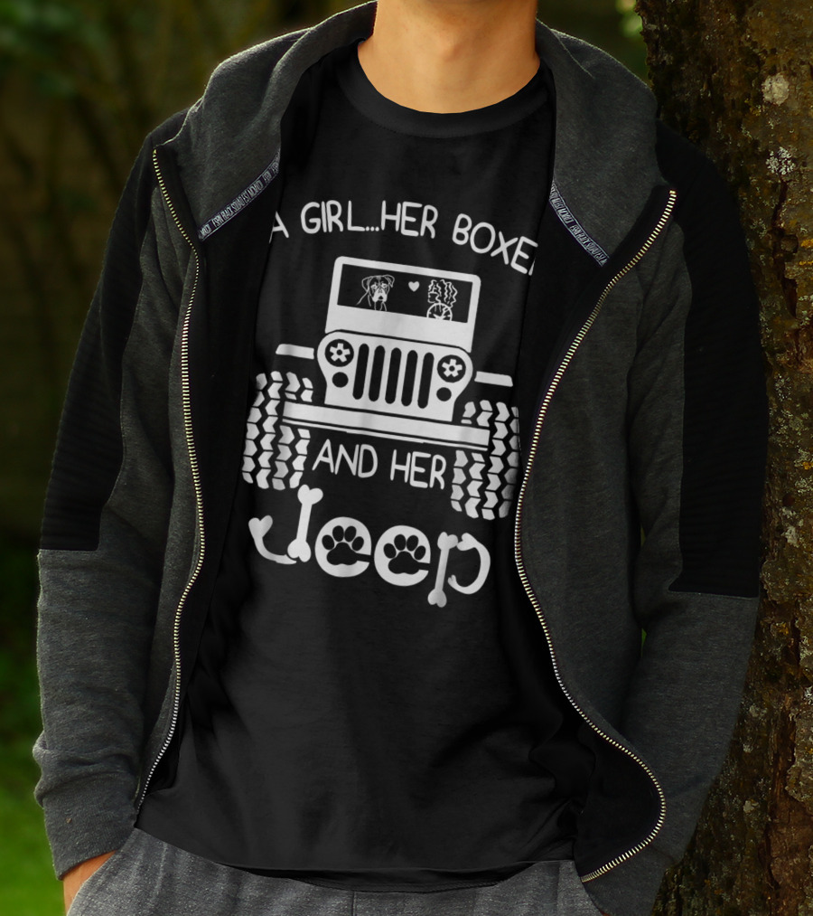 A Girl Her Boxer And Her Jeep Dog Lover Jeep Girl T-Shirt
