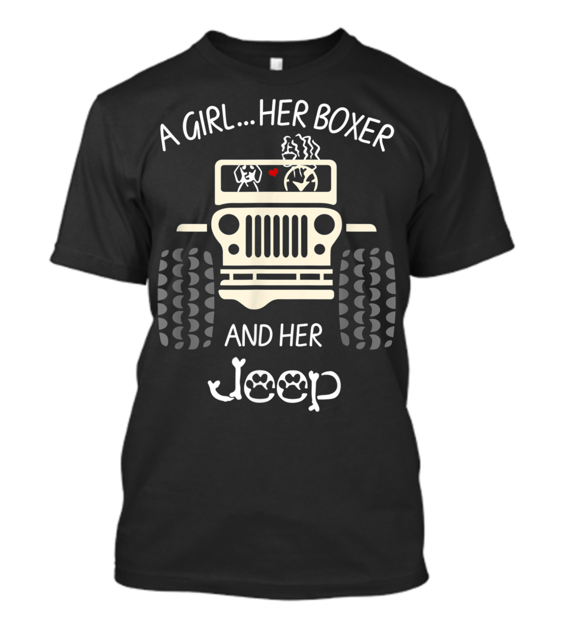 A Girl Her Boxer And Her Jeep Tire Tracks Dog Heart T-Shirt