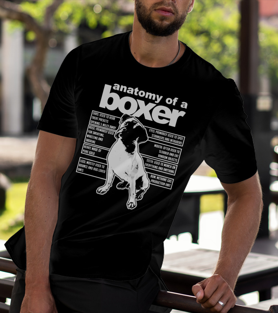 Anatomy Of A Boxer Funny Boxer With Ears Eyes Nose Mouth Heart Legs Teeth Bun T-Shirt