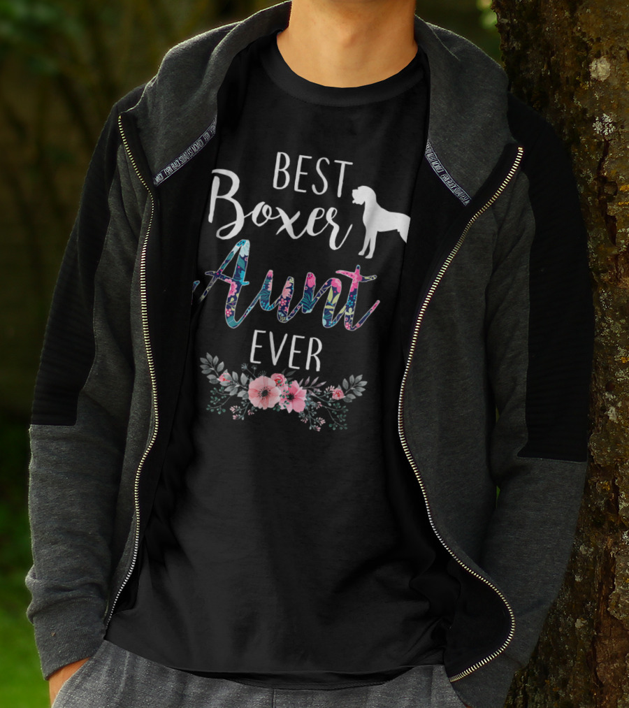 Best Boxer Aunt Ever With Floral Accents And Dog T-Shirt