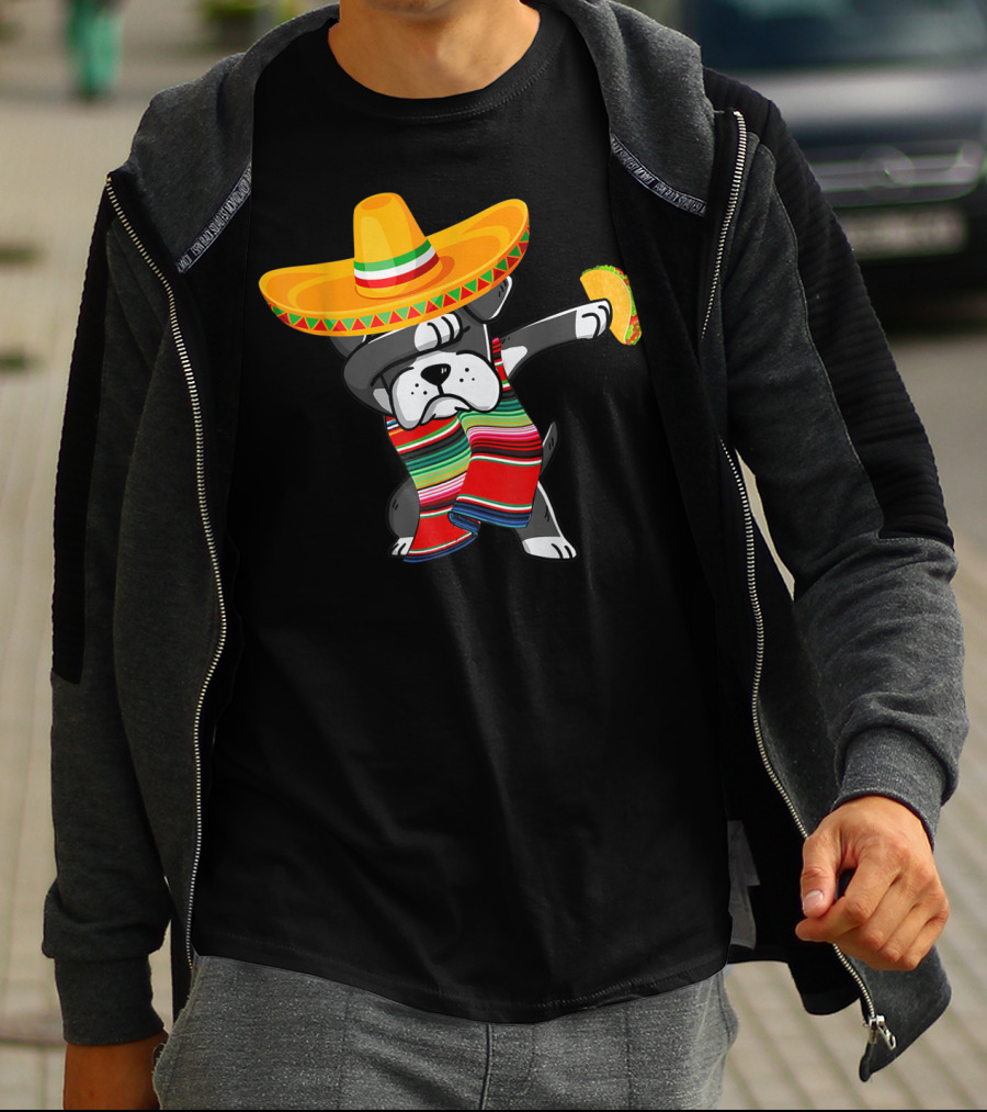 Boxer Dabbing Sombrero Taco Cinco De Mayo Dog T-Shirt