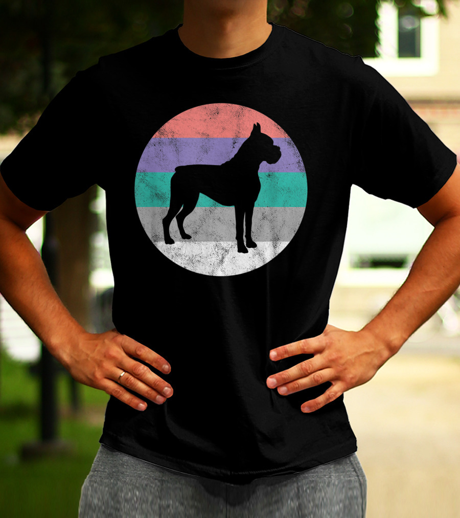 Boxer Dog Silhouette With Striped Circle Retro T-Shirt