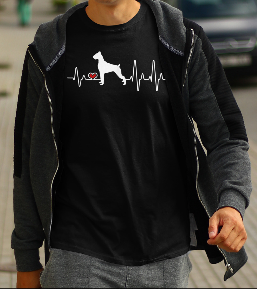 Boxer Dog Heartbeat With Pulse And Red Heart T-Shirt