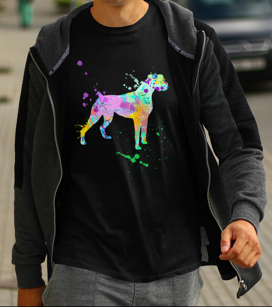 Boxer Dog Lovers Watercolor Splash T-Shirt