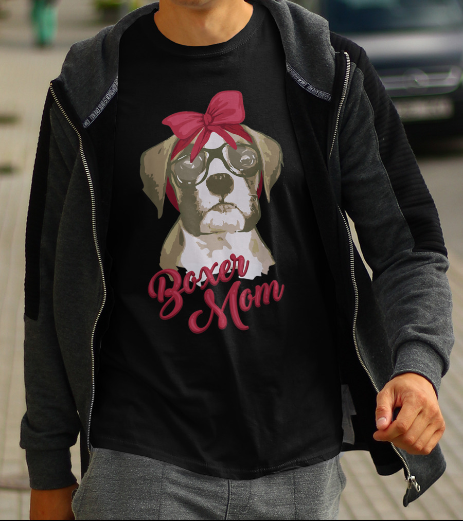 Boxer Mom Funny Cool I Heart Boxer Breed Glasses Red Bow T-Shirt