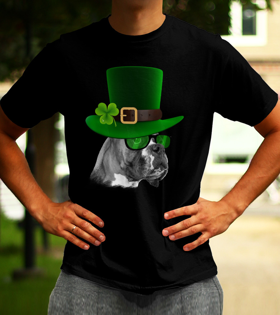 Boxer Dog St Patrick's Day Green Hat Shamrock T-Shirt