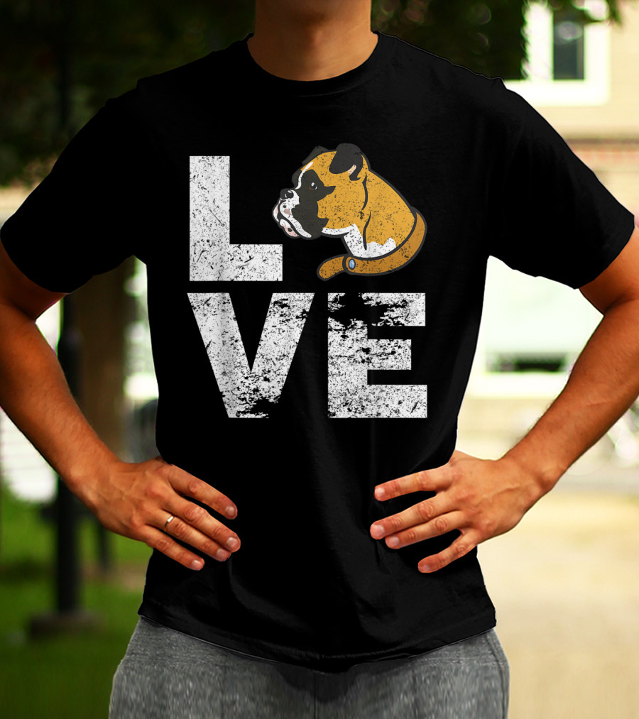 LOVE Boxer Dog Head Funny Dog Lovers T-Shirt
