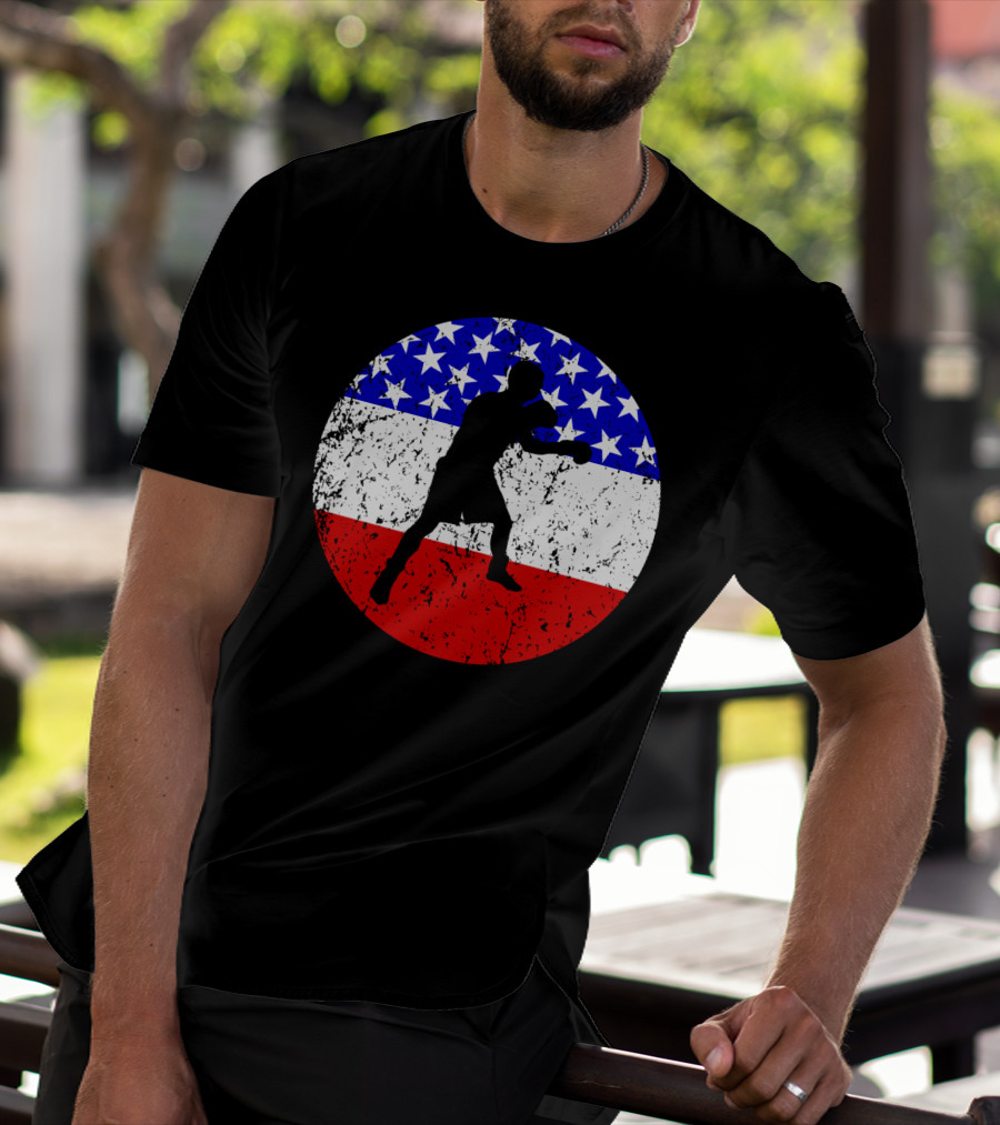 American Flag Boxing Vintage Boxer Silhouette T-Shirt