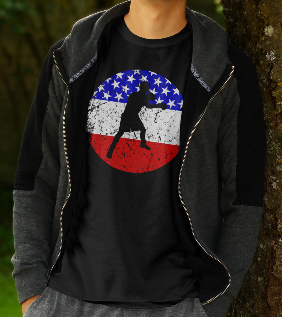 American Flag Boxing Vintage Boxer Silhouette T-Shirt