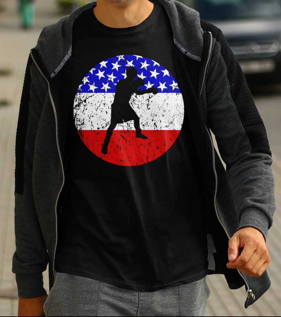 American Flag Boxing Vintage Boxer Silhouette T-Shirt