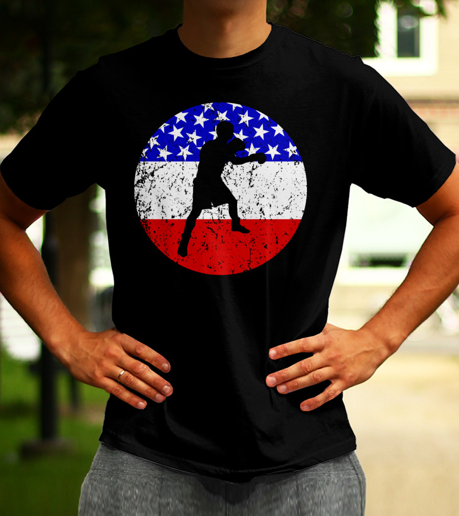 American Flag Boxing Vintage Boxer Silhouette T-Shirt
