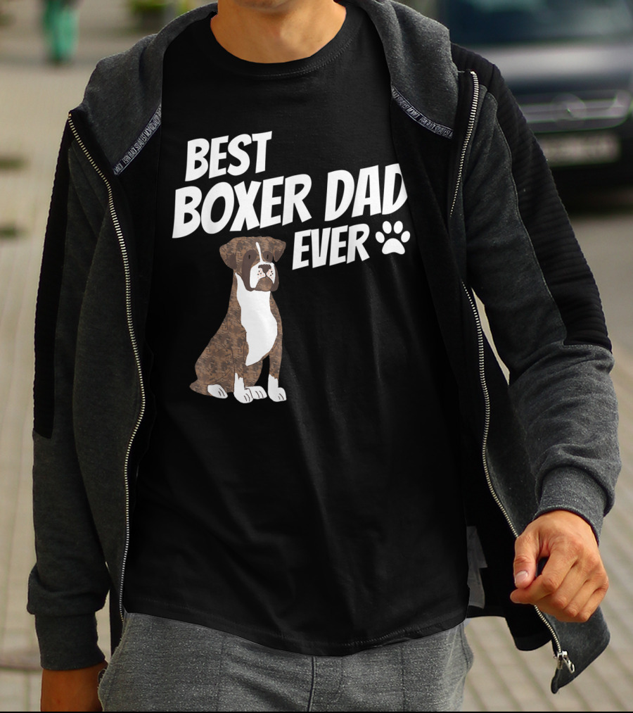 Best Boxer Dad Ever Cute Dog Puppy Pet Lover Paw Prints T-Shirt