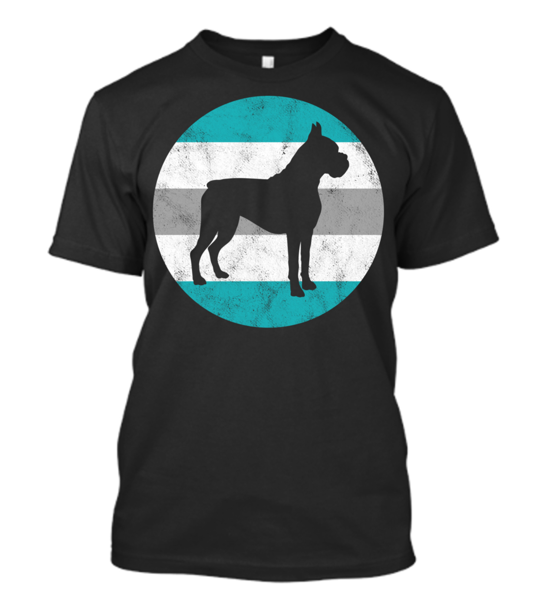 Boxer Dog Silhouette On Retro Striped Circle For Teens T-Shirt