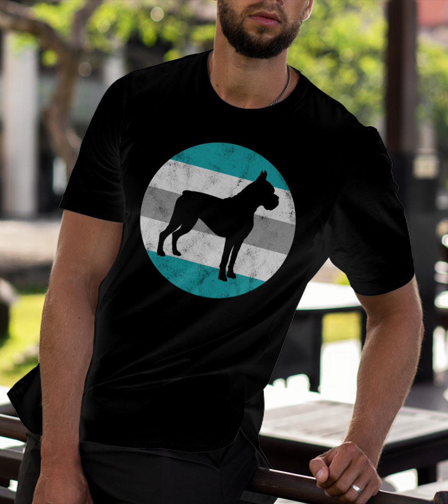 Boxer Dog Silhouette On Retro Striped Circle For Teens T-Shirt