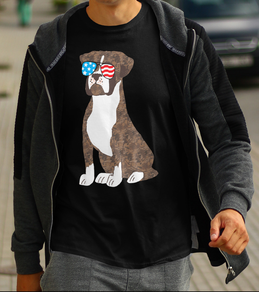 Patriotic Boxer Dog USA Flag Sunglasses Memorial Day T-Shirt