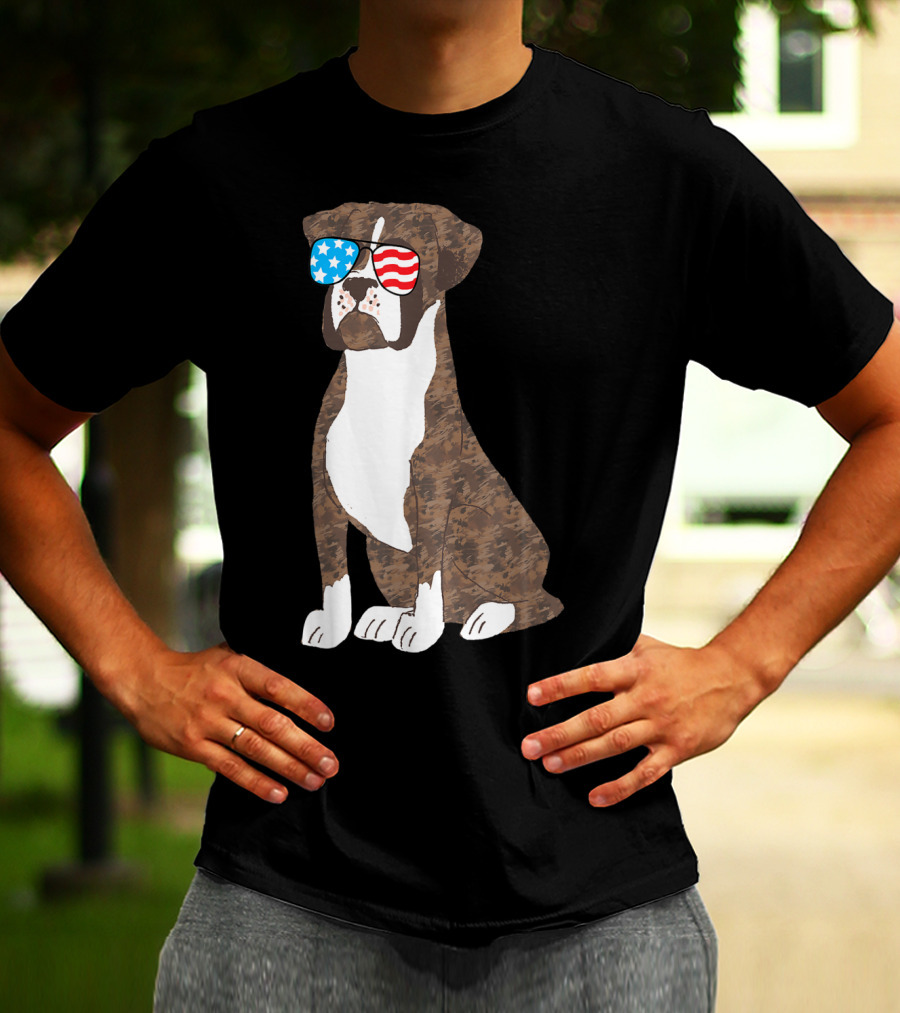 Patriotic Boxer Dog USA Flag Sunglasses Memorial Day T-Shirt