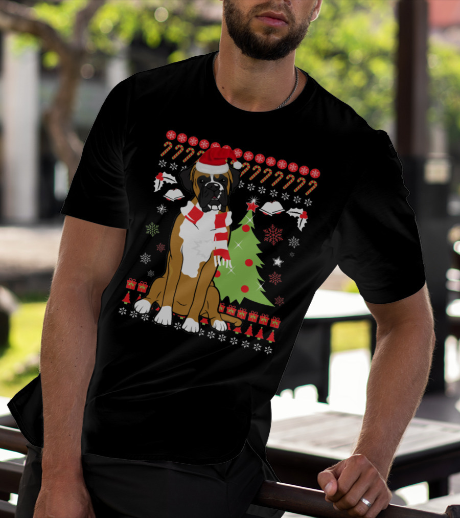 Boxer Dog Christmas Tree Ugly Christmas Holiday Boxer T-Shirt