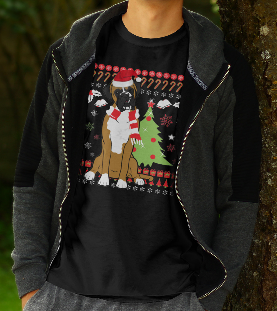 Boxer Dog Christmas Tree Ugly Christmas Holiday Boxer T-Shirt