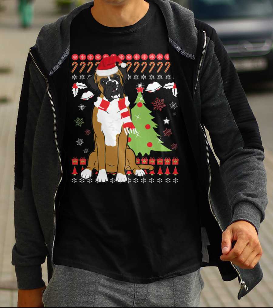 Boxer Dog Christmas Tree Ugly Christmas Holiday Boxer T-Shirt