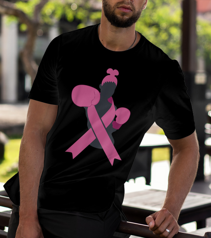 Boxer Supporting Breast Cancer Awareness With Pink Ribbon Boxing Gloves T-Shirt