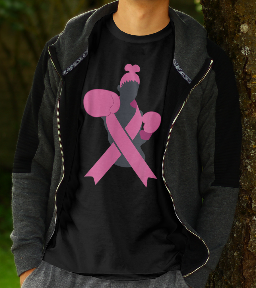 Boxer Supporting Breast Cancer Awareness With Pink Ribbon Boxing Gloves T-Shirt